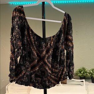 American Eagle Outfitters Black and Brown Floral Blouse